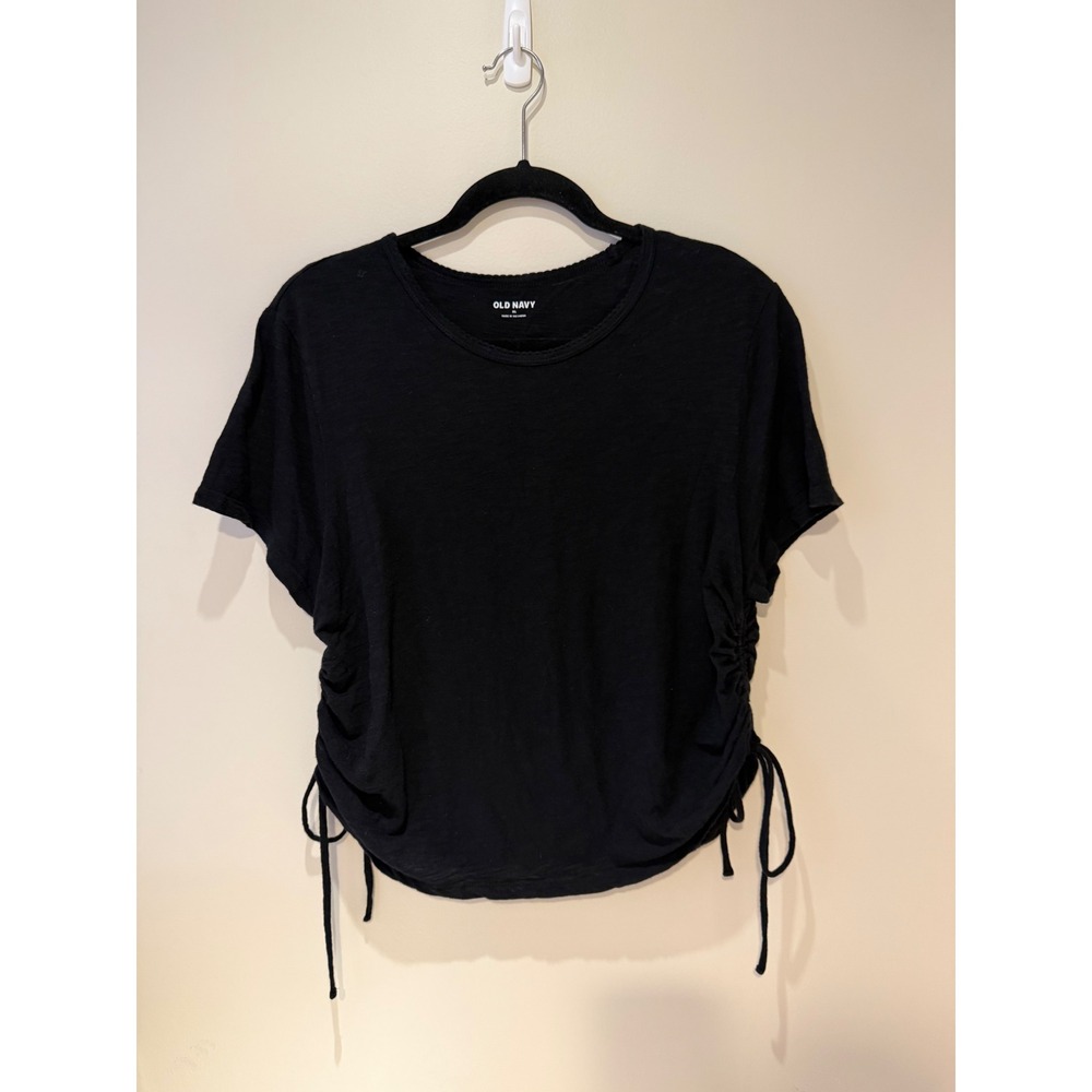 Old Navy Womens XL Black Cinched Side Drawstring Short Sleeve Slub Knit Tee Top